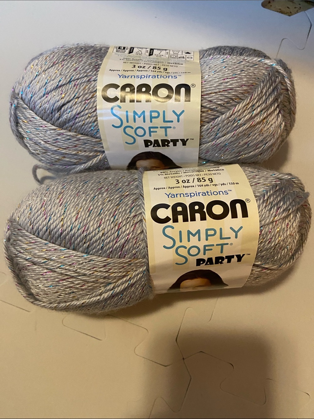 Caron Simply Soft Party Yarn - Light Gray with Metallic Speckle